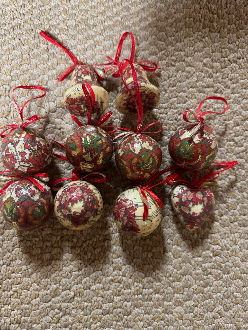 Red Poinsettia Holiday Ornament Set with Ribbon Hangers